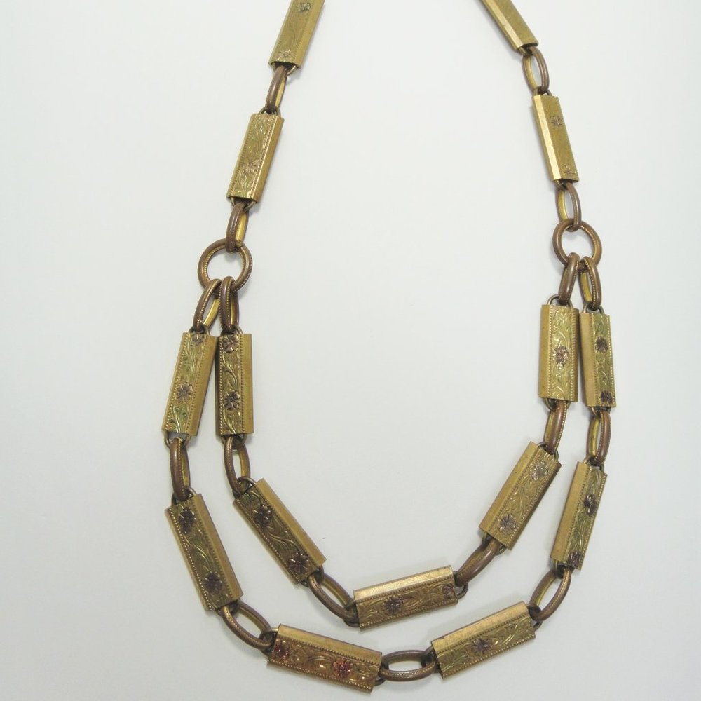 Victorian Book Chain Necklace Choker Brass Gold - Picture 3 of 10